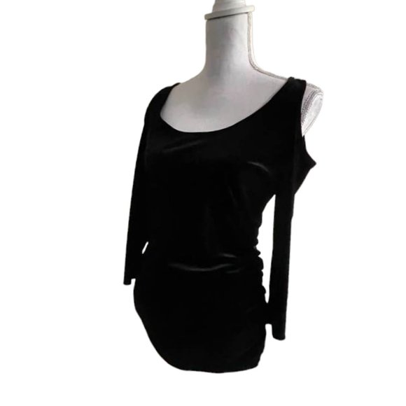 Boston Proper Velvet Cold-Shoulder Event Festive Holiday Black Top w Rouching - Picture 15 of 15